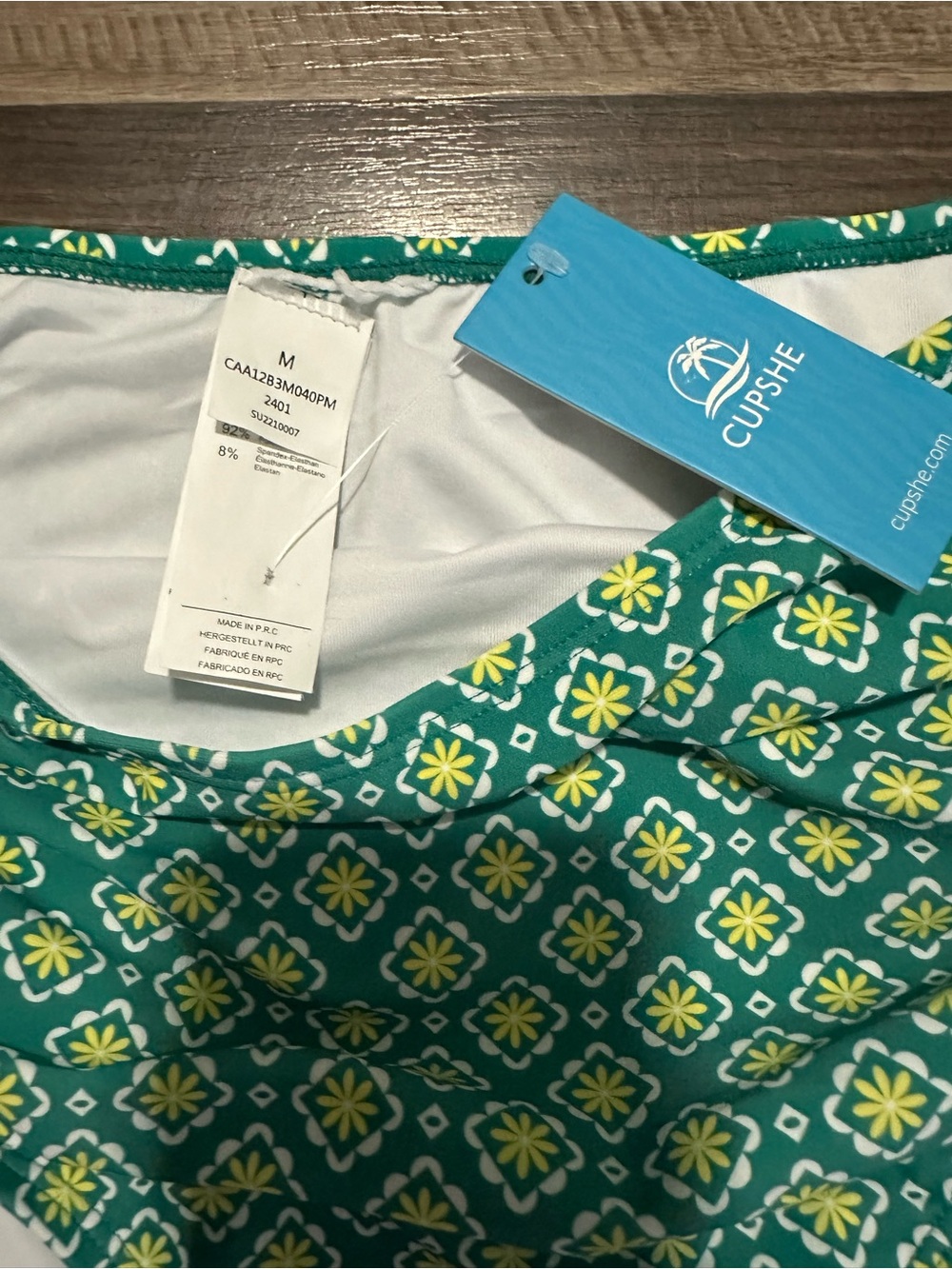 Swim ready nwt Cupshe Green and yellow Print High Waist Bikini Bottoms - Picture 2 of 3